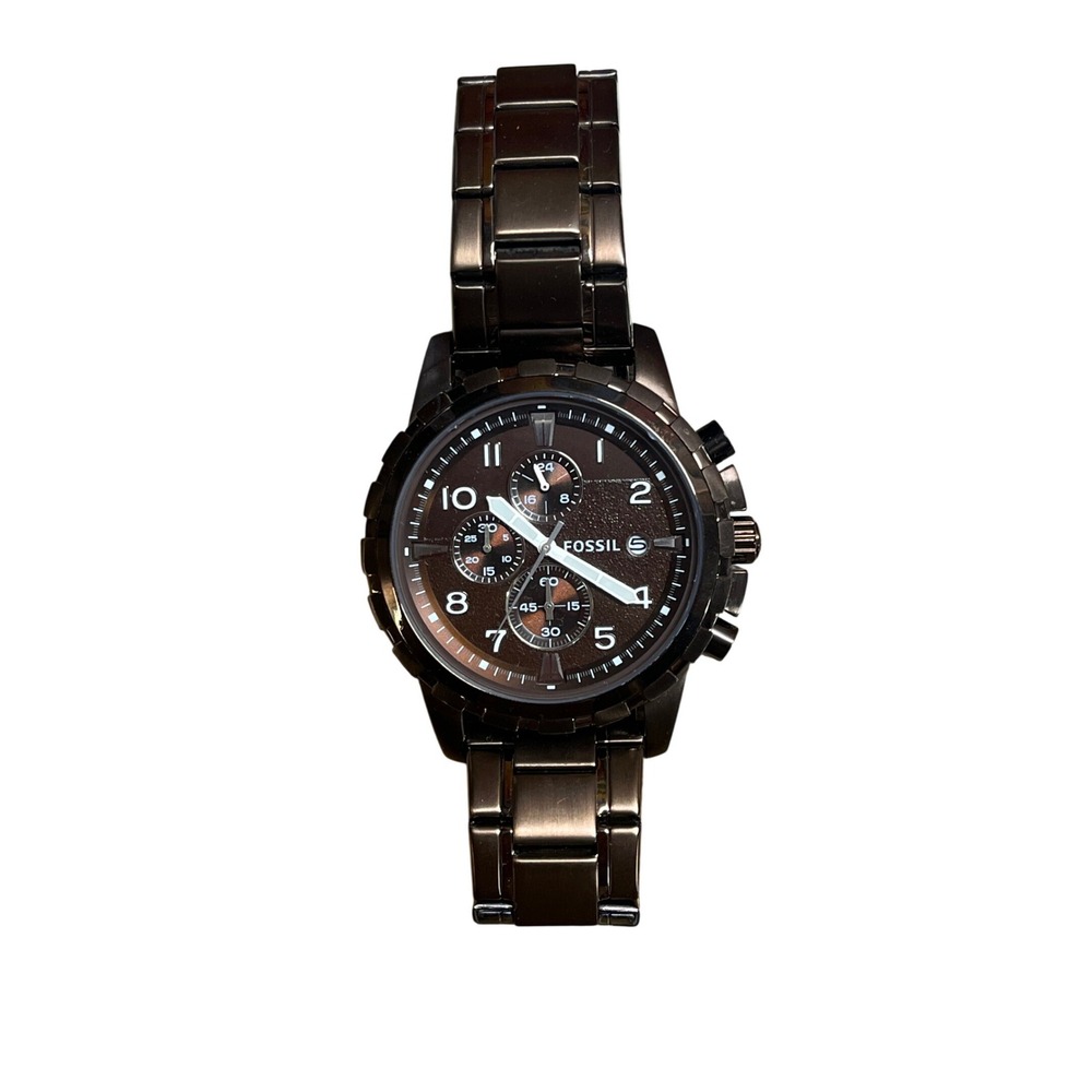 Needs Battery Fossil Machine Chronograph Stainless Steel Brown Dial Mens FS4662